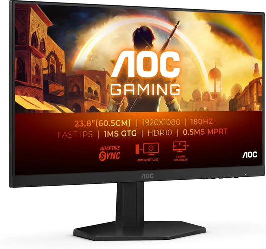 Monitor, 24 pollici, 1920 × 1080, 1 ms, 180 Hz, AOC 24G42E HDMI1x, funzioni gaming, HDR, Full HD, pannello IPS, schermo PC, nero, HDR10, 1ms GtG