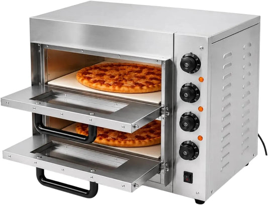 Forno elettrico per pizza, 3000 W, 50 a 350 °C, timer, professionale, ristoranti, 2 zone di temperatura, acciaio inox
