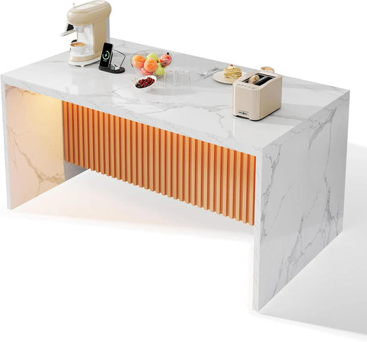 Prodotto frontale in marmo bianco, Isola da cucina, 155 x 80 x 90 cm, piano di lavoro spesso 40 mm
