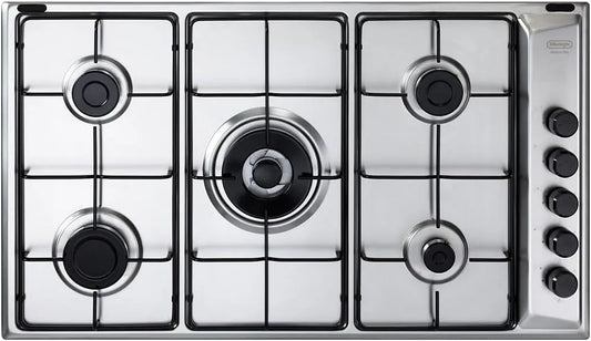 Piano cottura a gas, 90 cm, 5 fuochi, acciaio inox, fornello a gas, De Longhi FLA 59 DD, colore Inox