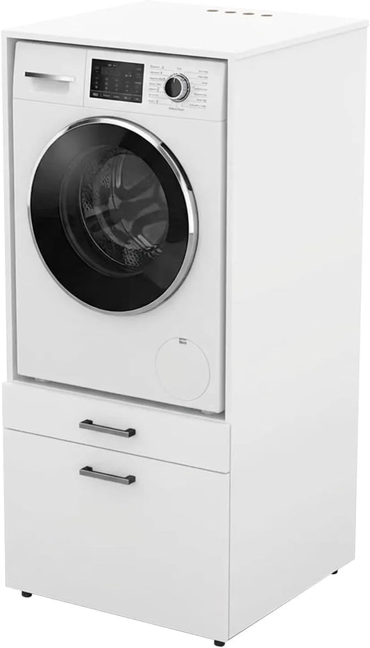 Lavatrice, 67 × 65 × 144 Cm, da incasso, bianco, Mobile Lavatrice Con Cassettone E Mensola Estraibile Mobiletto Lavanderia O Asciugatrice Salvaspazio