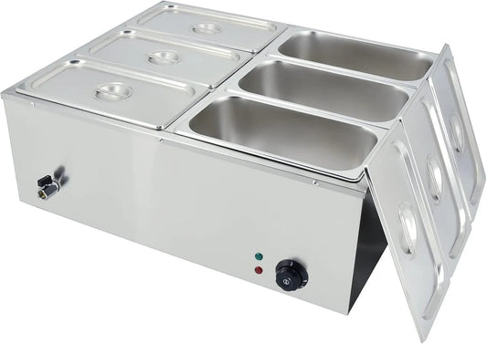 modello 1, 2x6, TAIMIKO Scaldavivande Elettrico Bagnomaria Buffet in Acciaio Inox GN 1