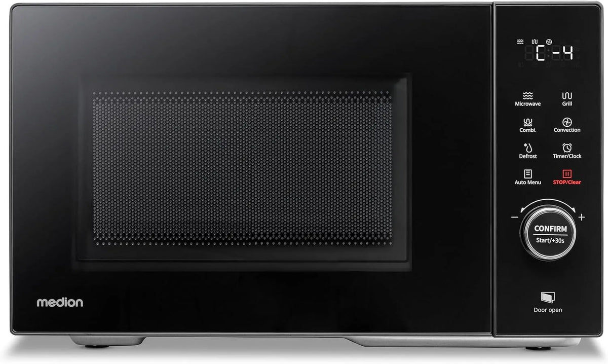 Forno a microonde MD12031, 23 L, 11 programmi, grill, scongelamento, acciaio inox, nero, 1680 watt convezione, 5 livelli di potenza, 23 litri