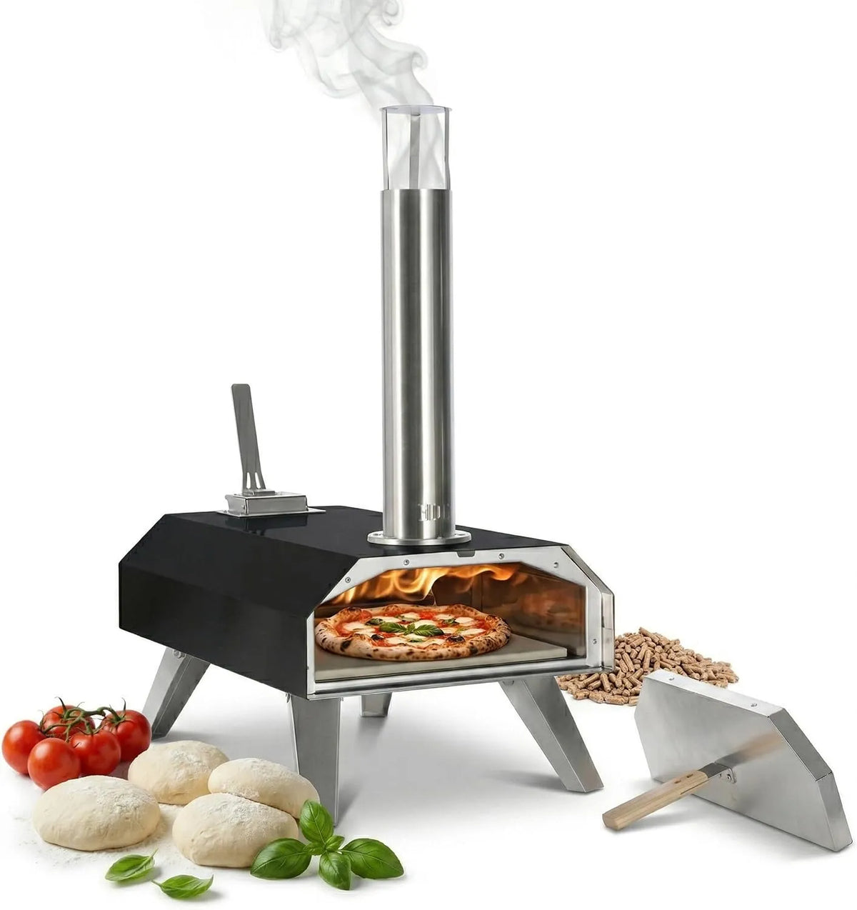 Forno elettrico per pizza, nero, pizza in 90 s, 400°C, Relaxdays Forno pizza a pellet da tavolo