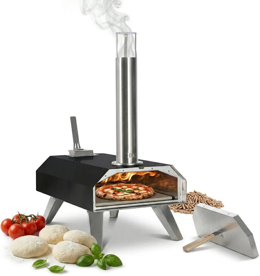 Forno elettrico per pizza, nero, pizza in 90 s, 400°C, Relaxdays Forno pizza a pellet da tavolo