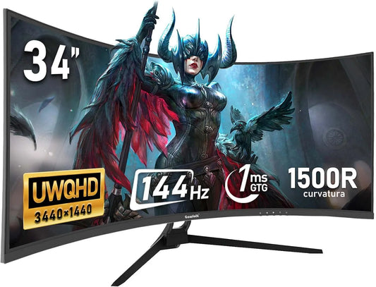 Monitor 1500R, 34 pollici, 3440 × 1440, 144 Hz, WQHD, HDMI, nero, 21:9 UWQHD, VESA75×75MM, Angolo di visione 178°, Gawfolk Monitor Ultrawide Da 34