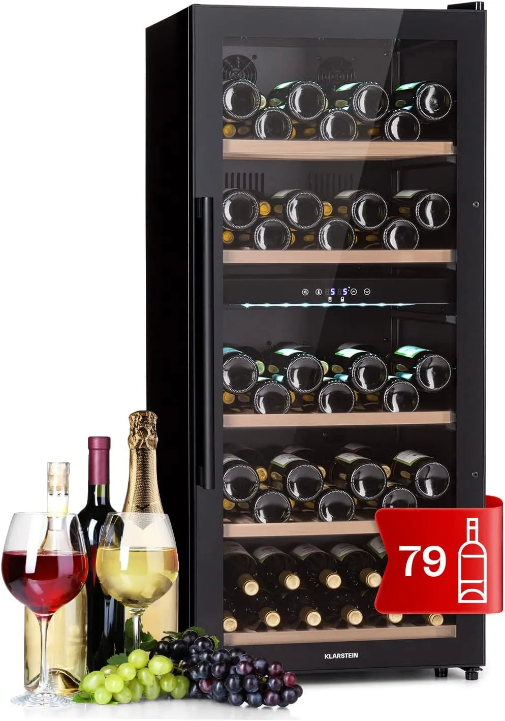 Klarstein Cantinetta vino, 91 bottiglie, 5 a 18 °C, touch, Mini Bar con Protezione UV, Frigo Bar, Frigo Touch, Cantinetta Vino Refrigerata a Zona