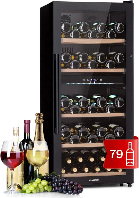 Klarstein Cantinetta vino, 91 bottiglie, 5 a 18 °C, touch, Mini Bar con Protezione UV, Frigo Bar, Frigo Touch, Cantinetta Vino Refrigerata a Zona
