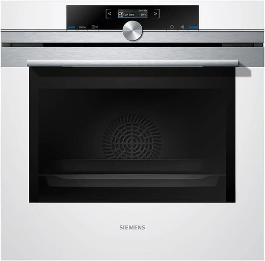 Siemens iQ700 HB634GBW1 Forno elettrico, da incasso, vapore, bianco, aria calda 4D, senza preriscaldamento, porta del forno con SoftMove per apertura