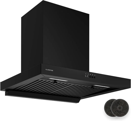 Klarstein 3800-4200K Cappa aspirante, 60cm, 120 W, 721 m3/h, 52 dB, cappa da cucina, montaggio a parete, Boost, nero, LED, Motore: 120W, ora