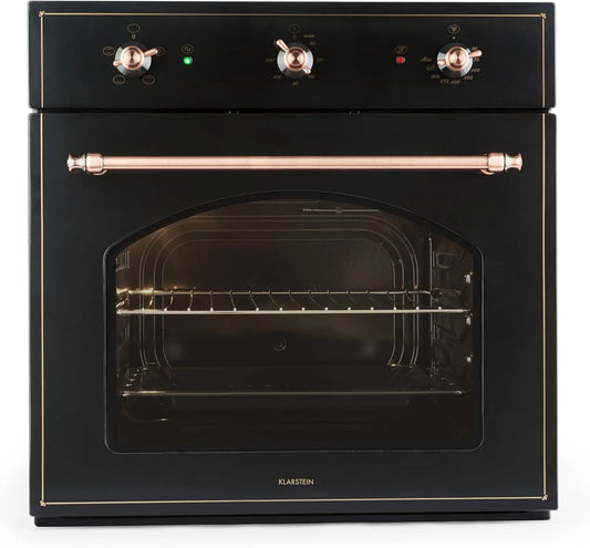 Klarstein Forno elettrico, 55 L, 3 programmi, classe energetica E, da incasso, timer, acciaio inox, nero, 3 Funzioni, Design Vintage, Calore Sopra e