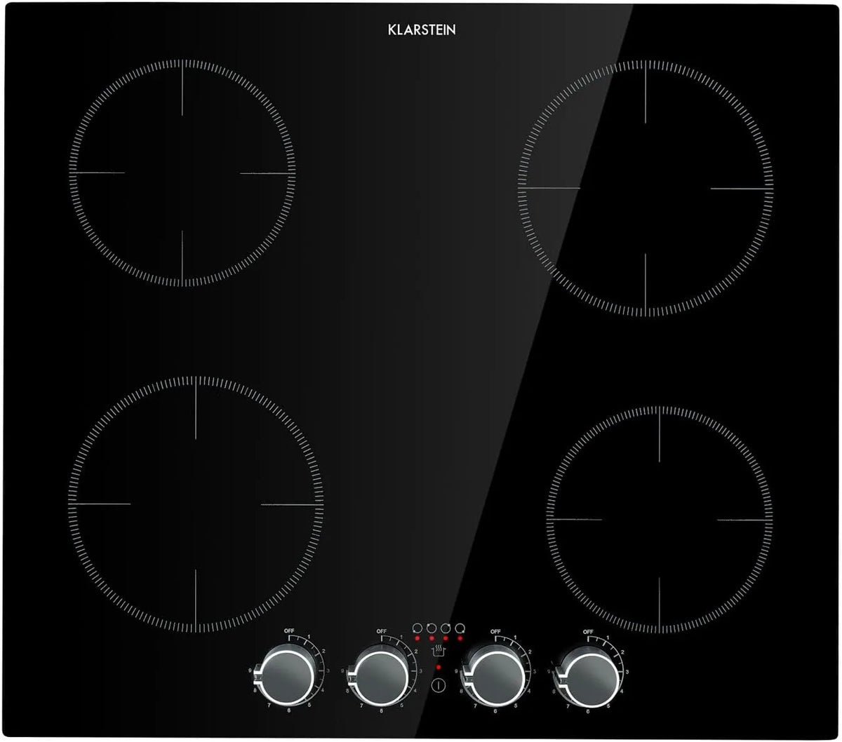 Klarstein Piano cottura elettrico, 4 fuochi, 6000 W, touch, timer, piastra elettrica, 4 Piastre 6000W Integrato